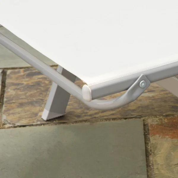 Ligstoel tuinstoel met kussen verstelbare 5 traps rugleuning metaal netstof crèmewit 170x58x97cm voor terras & balkon 10