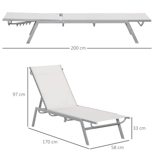 Ligstoel tuinstoel met kussen verstelbare 5 traps rugleuning metaal netstof crèmewit 170x58x97cm voor terras & balkon 4