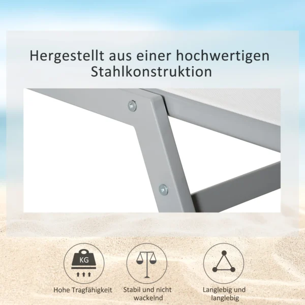 Ligstoel tuinstoel met kussen verstelbare 5 traps rugleuning metaal netstof crèmewit 170x58x97cm voor terras & balkon 6