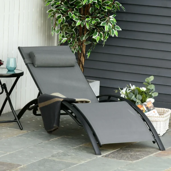 Ligstoel tuinstoel relaxstoel ligstoel alu verstelbaar grijs 171x64x82 cm voor terras & balkon 2