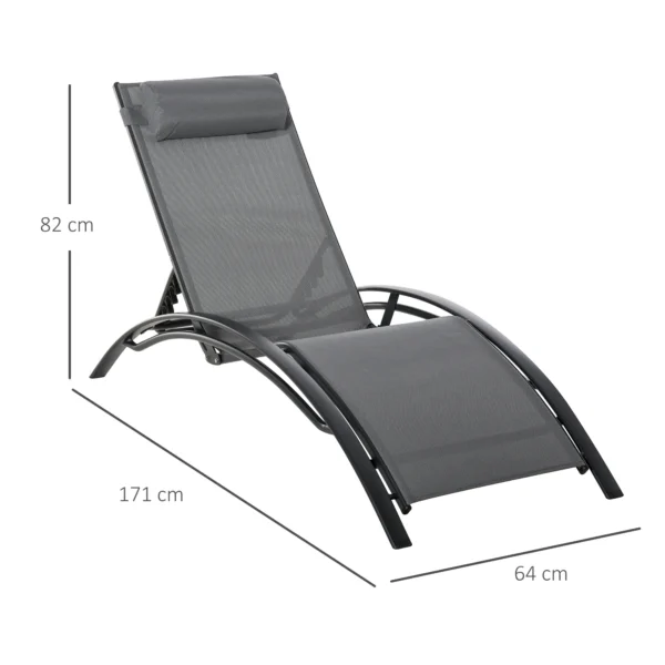 Ligstoel tuinstoel relaxstoel ligstoel alu verstelbaar grijs 171x64x82 cm voor terras & balkon 4