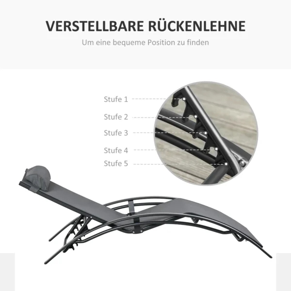 Ligstoel tuinstoel relaxstoel ligstoel alu verstelbaar grijs 171x64x82 cm voor terras & balkon 5