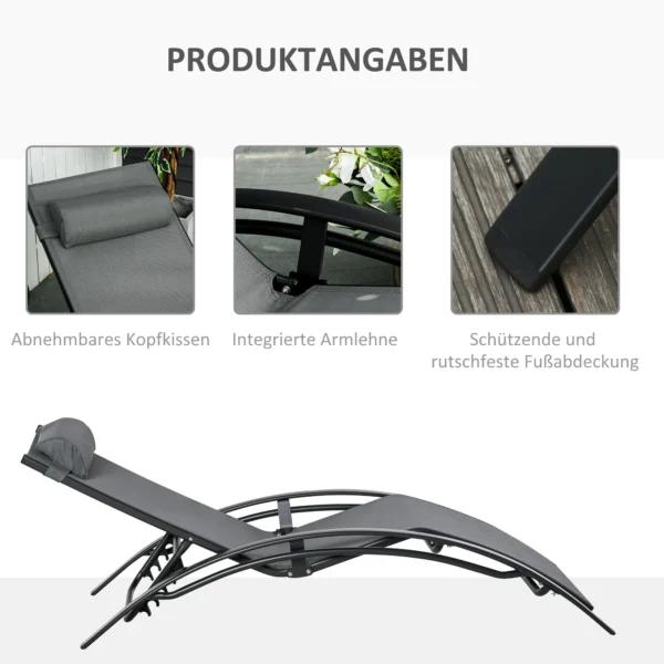 Ligstoel tuinstoel relaxstoel ligstoel alu verstelbaar grijs 171x64x82 cm voor terras & balkon 6