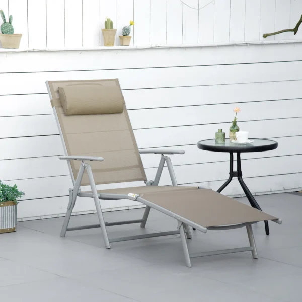 Ligstoel tuinstoel verstelbaar in 7 standen met hoofdkussen opvouwbaar netstof metaal 137 x 63,5 x 100,5 cm voor buitencomfort 2