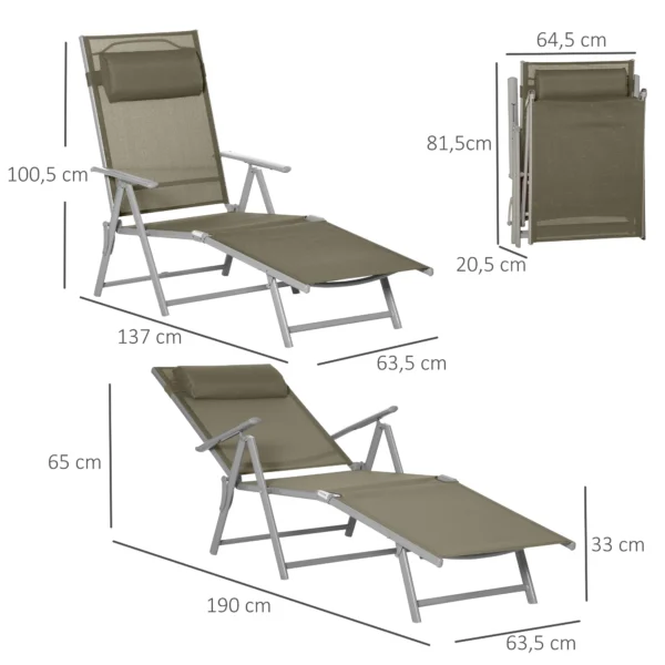 Ligstoel tuinstoel verstelbaar in 7 standen met hoofdkussen opvouwbaar netstof metaal 137 x 63,5 x 100,5 cm voor buitencomfort 4