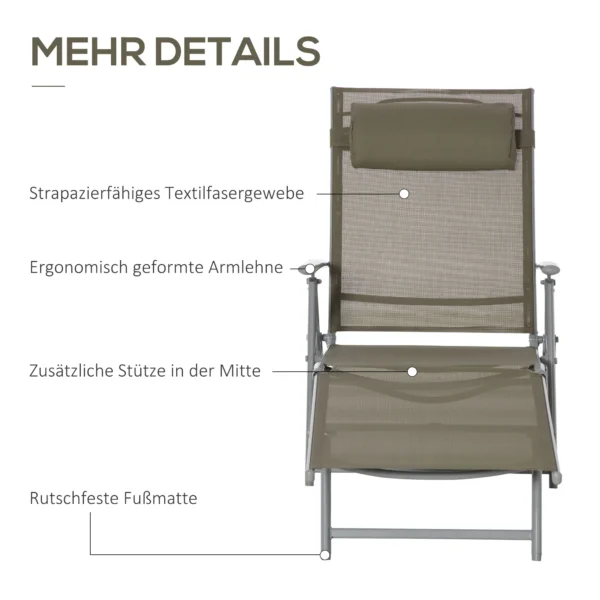 Ligstoel tuinstoel verstelbaar in 7 standen met hoofdkussen opvouwbaar netstof metaal 137 x 63,5 x 100,5 cm voor buitencomfort 6