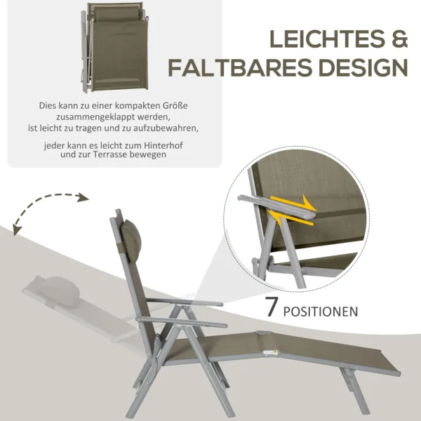 Ligstoel tuinstoel verstelbaar in 7 standen met hoofdkussen opvouwbaar netstof metaal 137 x 63,5 x 100,5 cm voor buitencomfort 7