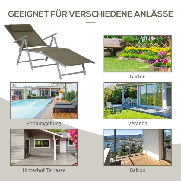 Ligstoel tuinstoel verstelbaar in 7 standen met hoofdkussen opvouwbaar netstof metaal 137 x 63,5 x 100,5 cm voor buitencomfort 8