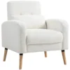 Loungestoel fauteuil met lendenkussen, gestoffeerde fauteuil met houten poten, fleece stof, relaxstoel enkele stoel voor woonkamer, slaapkamer, wit 1