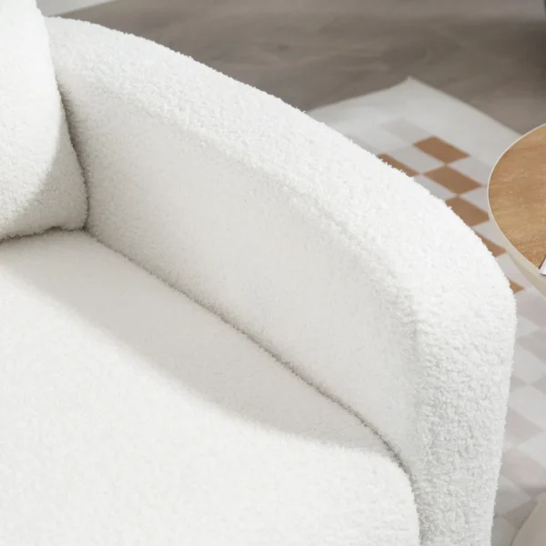 Loungestoel fauteuil met lendenkussen, gestoffeerde fauteuil met houten poten, fleece stof, relaxstoel enkele stoel voor woonkamer, slaapkamer, wit 10