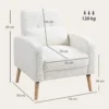 Loungestoel fauteuil met lendenkussen, gestoffeerde fauteuil met houten poten, fleece stof, relaxstoel enkele stoel voor woonkamer, slaapkamer, wit 4