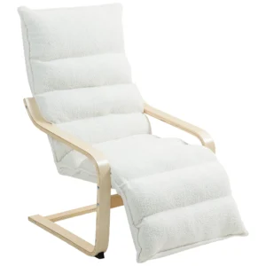 Loungestoel fauteuil met verstelbaar voetensteun, sherpa fleece voor woonkamer schommelstoel met armleuning, relaxfauteuil, leesfauteuil wit 1