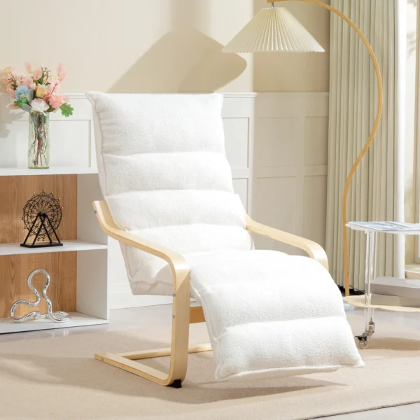 Loungestoel fauteuil met verstelbaar voetensteun, sherpa fleece voor woonkamer schommelstoel met armleuning, relaxfauteuil, leesfauteuil wit 2