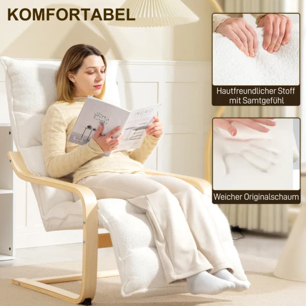 Loungestoel fauteuil met verstelbaar voetensteun, sherpa fleece voor woonkamer schommelstoel met armleuning, relaxfauteuil, leesfauteuil wit 5