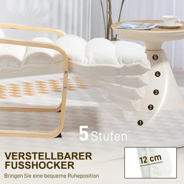 Loungestoel fauteuil met verstelbaar voetensteun, sherpa fleece voor woonkamer schommelstoel met armleuning, relaxfauteuil, leesfauteuil wit 6