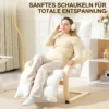 Loungestoel fauteuil met verstelbaar voetensteun, sherpa fleece voor woonkamer schommelstoel met armleuning, relaxfauteuil, leesfauteuil wit 7