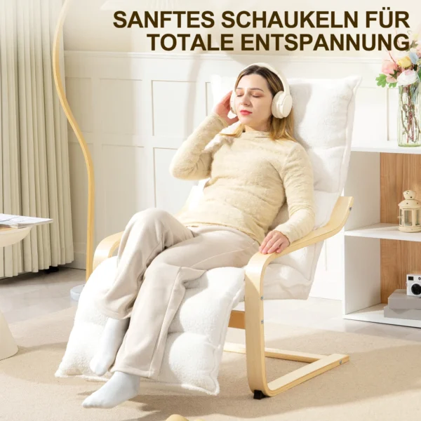 Loungestoel fauteuil met verstelbaar voetensteun, sherpa fleece voor woonkamer schommelstoel met armleuning, relaxfauteuil, leesfauteuil wit 7