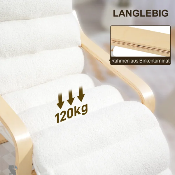 Loungestoel fauteuil met verstelbaar voetensteun, sherpa fleece voor woonkamer schommelstoel met armleuning, relaxfauteuil, leesfauteuil wit 8