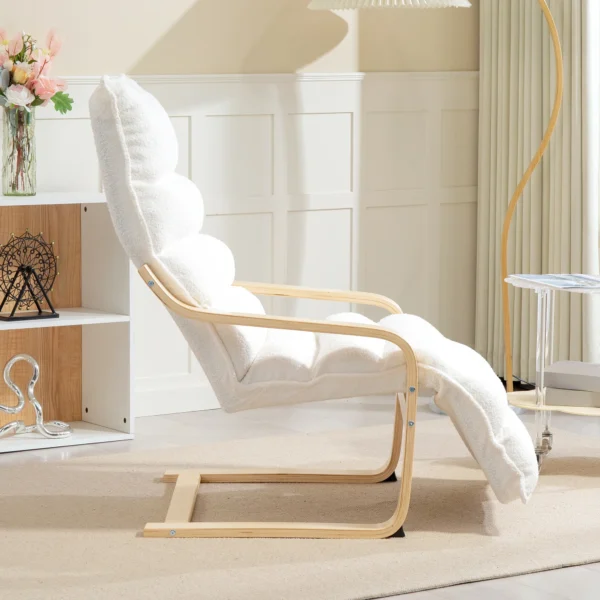 Loungestoel fauteuil met verstelbaar voetensteun, sherpa fleece voor woonkamer schommelstoel met armleuning, relaxfauteuil, leesfauteuil wit 9