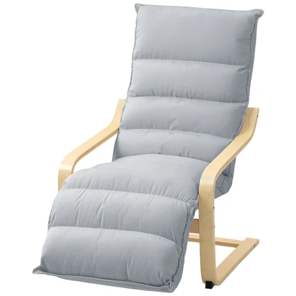 Loungestoel fauteuil met verstelbaar voetstuk, fluweelachtige uitstraling voor woonkamer schommelstoel met armleuning, relaxstoel, leesstoel lichtgrijs 1