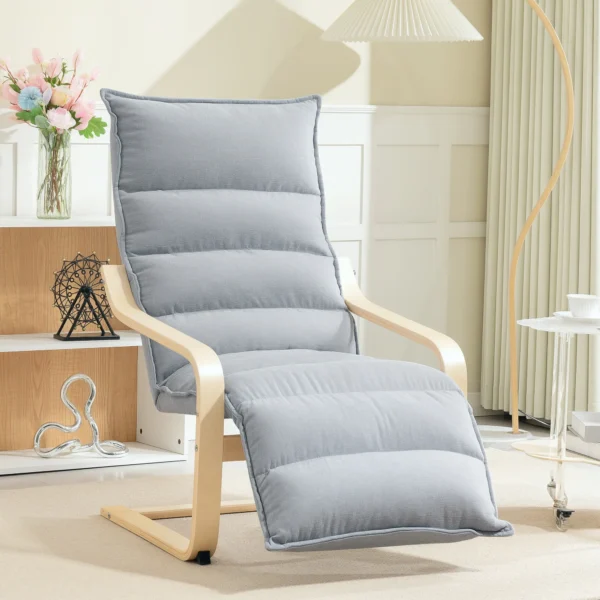 Loungestoel fauteuil met verstelbaar voetstuk, fluweelachtige uitstraling voor woonkamer schommelstoel met armleuning, relaxstoel, leesstoel lichtgrijs 2