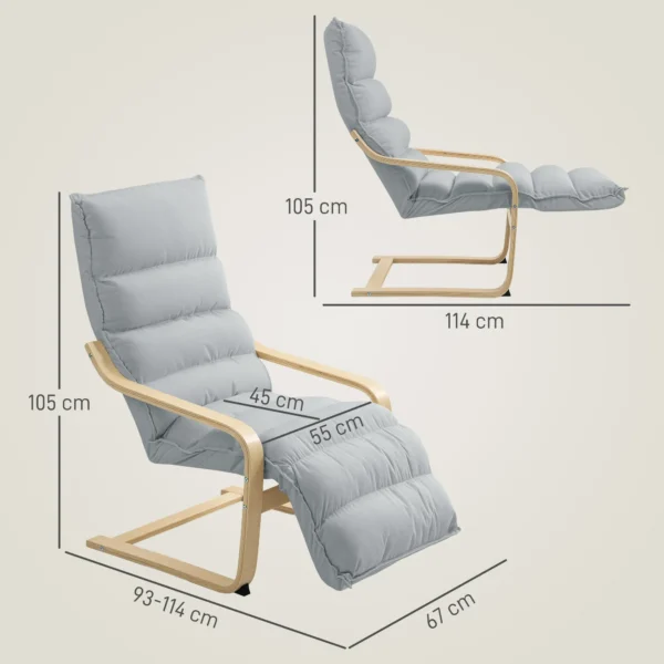 Loungestoel fauteuil met verstelbaar voetstuk, fluweelachtige uitstraling voor woonkamer schommelstoel met armleuning, relaxstoel, leesstoel lichtgrijs 4