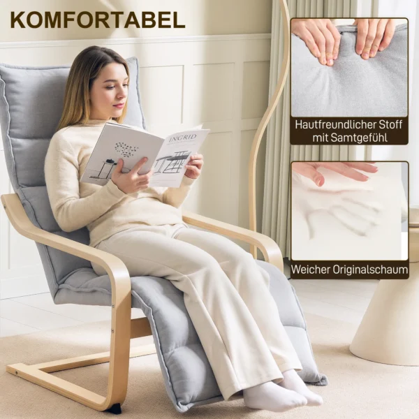 Loungestoel fauteuil met verstelbaar voetstuk, fluweelachtige uitstraling voor woonkamer schommelstoel met armleuning, relaxstoel, leesstoel lichtgrijs 5