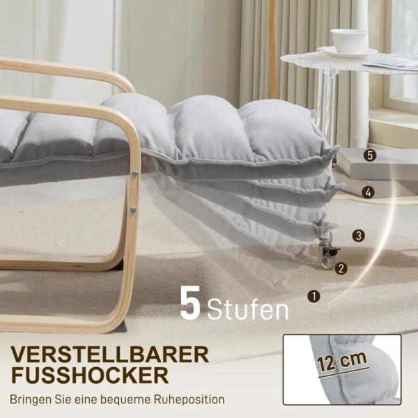 Loungestoel fauteuil met verstelbaar voetstuk, fluweelachtige uitstraling voor woonkamer schommelstoel met armleuning, relaxstoel, leesstoel lichtgrijs 6
