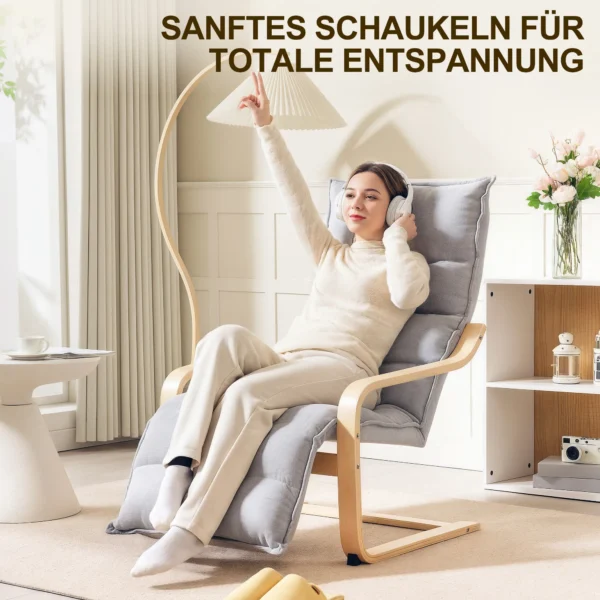 Loungestoel fauteuil met verstelbaar voetstuk, fluweelachtige uitstraling voor woonkamer schommelstoel met armleuning, relaxstoel, leesstoel lichtgrijs 7