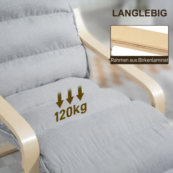 Loungestoel fauteuil met verstelbaar voetstuk, fluweelachtige uitstraling voor woonkamer schommelstoel met armleuning, relaxstoel, leesstoel lichtgrijs 8