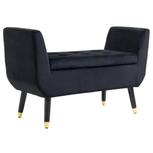Luxe zitbank gestoffeerde bank met opbergruimte & armleuningen, velvet polyester, rubberhout, zwart, 107x42x65cm voor woonkamer & gang 1