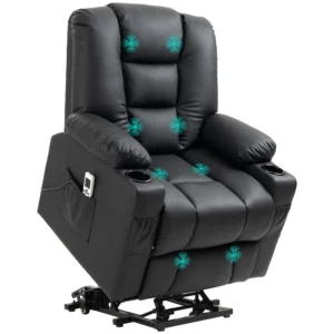 Massagestoel, relaxstoel met opsta hulp, tv stoel met usb aansluiting, met ligfunctie, wielen, afstandsbediening, tot 150 kg, zwart 1