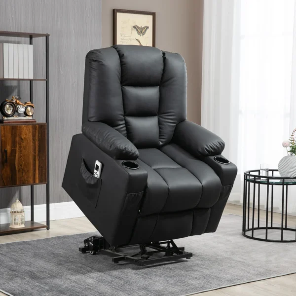 Massagestoel, relaxstoel met opsta hulp, tv stoel met usb aansluiting, met ligfunctie, wielen, afstandsbediening, tot 150 kg, zwart 2