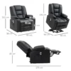 Massagestoel, relaxstoel met opsta hulp, tv stoel met usb aansluiting, met ligfunctie, wielen, afstandsbediening, tot 150 kg, zwart 4