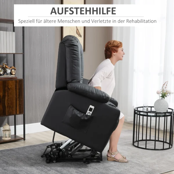 Massagestoel, relaxstoel met opsta hulp, tv stoel met usb aansluiting, met ligfunctie, wielen, afstandsbediening, tot 150 kg, zwart 5