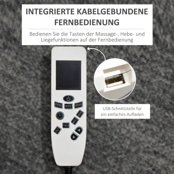 Massagestoel, relaxstoel met opsta hulp, tv stoel met usb aansluiting, met ligfunctie, wielen, afstandsbediening, tot 150 kg, zwart 9
