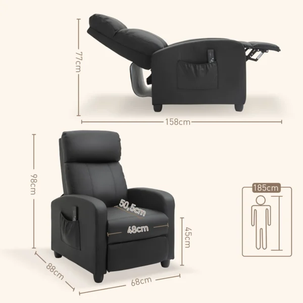 Massagestoel relaxstoel tv stoel 2 punts massage met rugleuning, ligstoel gemaakt van pu schuim zwart 68 x 88 x 98 cm 4