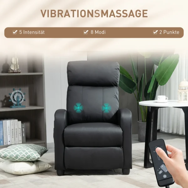 Massagestoel relaxstoel tv stoel 2 punts massage met rugleuning, ligstoel gemaakt van pu schuim zwart 68 x 88 x 98 cm 5