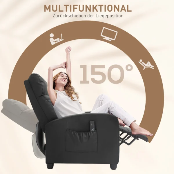 Massagestoel relaxstoel tv stoel 2 punts massage met rugleuning, ligstoel gemaakt van pu schuim zwart 68 x 88 x 98 cm 6
