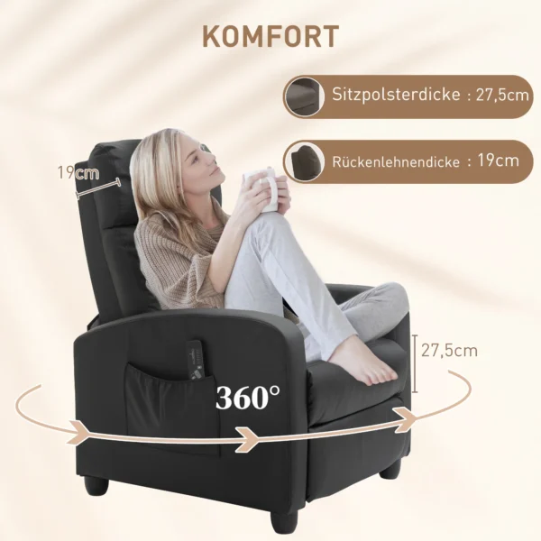 Massagestoel relaxstoel tv stoel 2 punts massage met rugleuning, ligstoel gemaakt van pu schuim zwart 68 x 88 x 98 cm 8