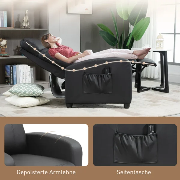 Massagestoel relaxstoel tv stoel 2 punts massage met rugleuning, ligstoel gemaakt van pu schuim zwart 68 x 88 x 98 cm 9