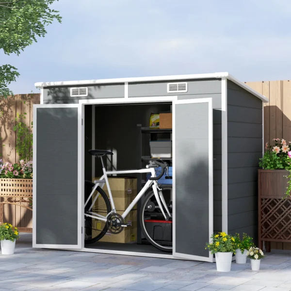 Metalen tuinhuis 2,4 x 1,3 m, waterdichte tuinschuur, tuinschuur voor de tuin, grijs 2
