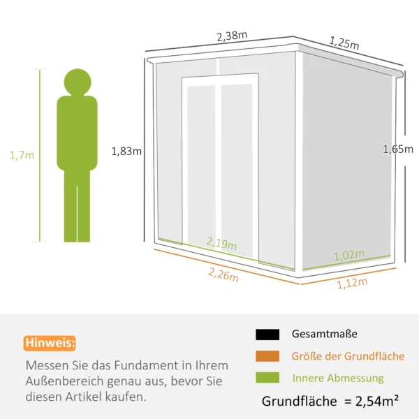 Metalen tuinhuis 2,4 x 1,3 m, waterdichte tuinschuur, tuinschuur voor de tuin, grijs 4
