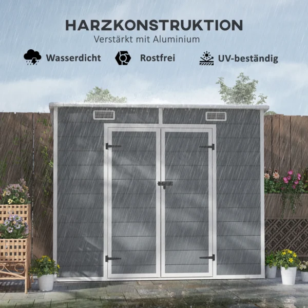 Metalen tuinhuis 2,4 x 1,3 m, waterdichte tuinschuur, tuinschuur voor de tuin, grijs 5