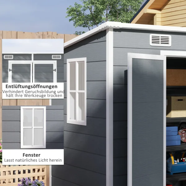 Metalen tuinhuis 2,4 x 1,3 m, waterdichte tuinschuur, tuinschuur voor de tuin, grijs 7