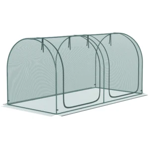 Mini kas 2,49x1,2m plantenbeschermingstent met deur voor tuin & balkon, stalen frame & hdpe net donkergroen 1