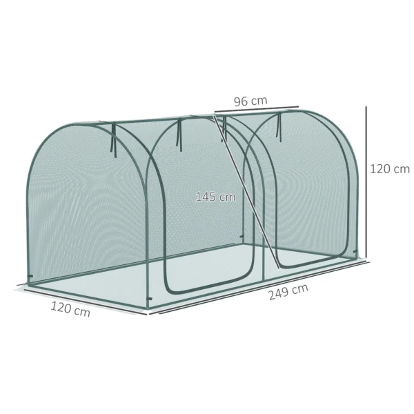 Mini kas 2,49x1,2m plantenbeschermingstent met deur voor tuin & balkon, stalen frame & hdpe net donkergroen 4