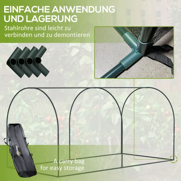 Mini kas 2,49x1,2m plantenbeschermingstent met deur voor tuin & balkon, stalen frame & hdpe net donkergroen 6
