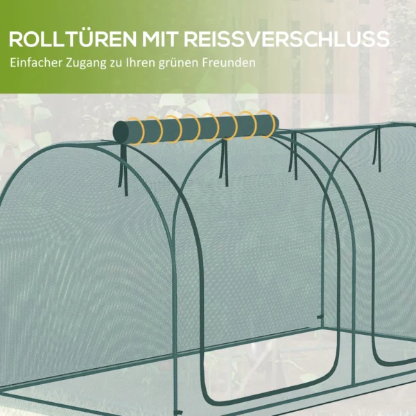 Mini kas 2,49x1,2m plantenbeschermingstent met deur voor tuin & balkon, stalen frame & hdpe net donkergroen 7