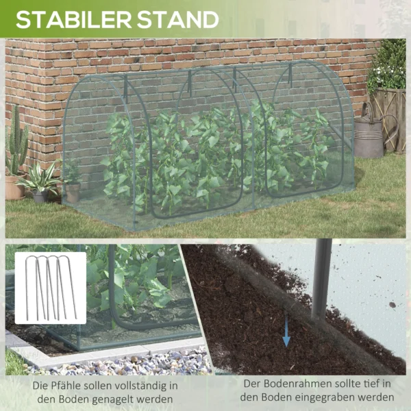 Mini kas 2,49x1,2m plantenbeschermingstent met deur voor tuin & balkon, stalen frame & hdpe net donkergroen 8